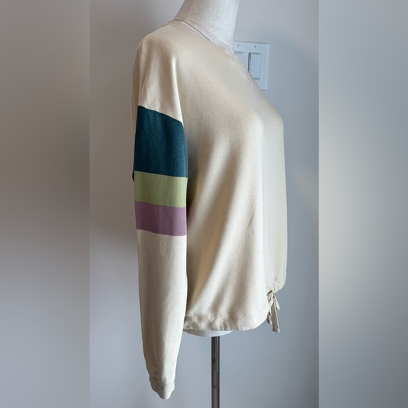 Picture - Woman’s Cream Crewneck Sweater with Colorful Stripes - Picture 4 of 11